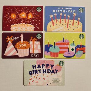 FUN STARBUCKS HAPPY BIRTHDAY Themed Gift Cards CELEBRATION CAKE Lot 5 Cards